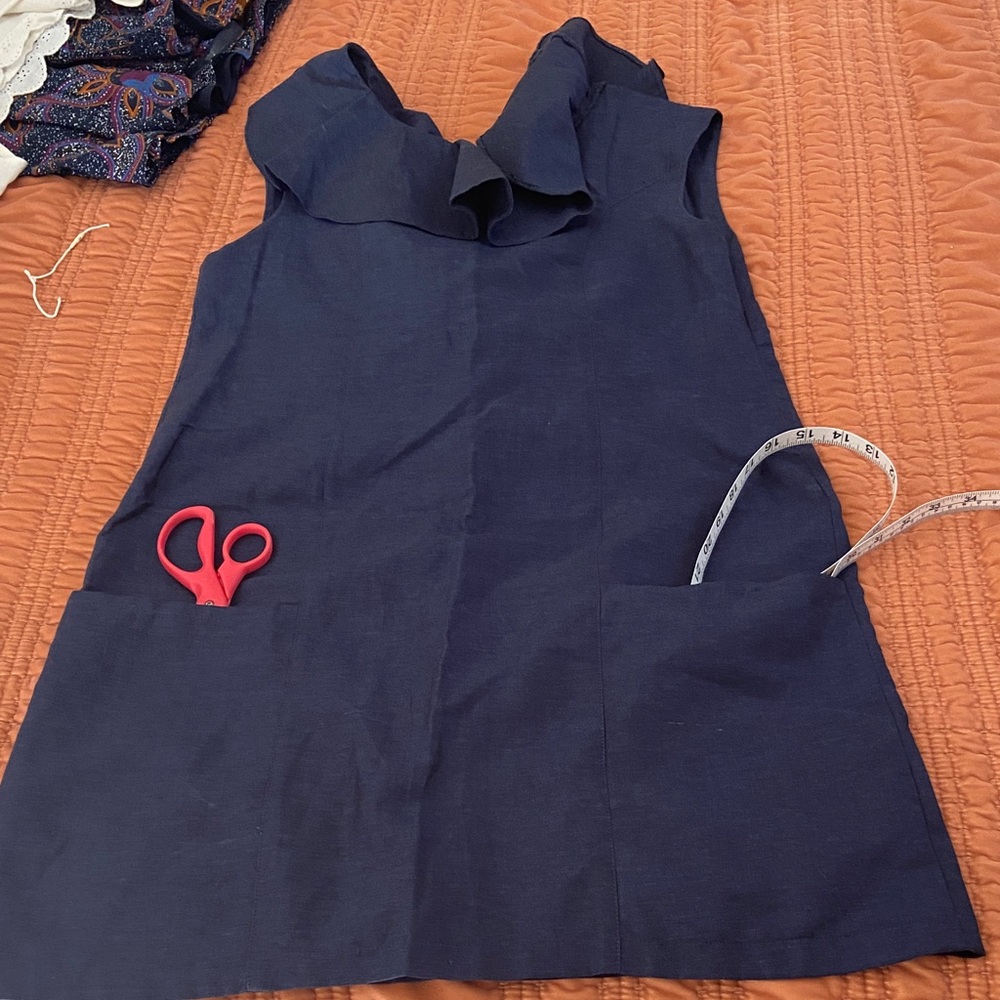 Navy Blue Ruffle Shift Dress with Pockets! - Picture 11 of 11